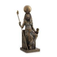 Sekhmet 20 cm en Trono (Dorado Viejo) - Resina Premium