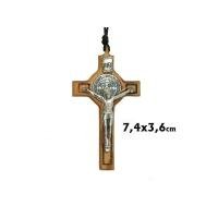 Cruz San Benito Madera Olivo 7,4 cm Con Texto  y En Caja