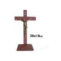 Cruz Madera con Base y Cristo Metal 21 x 37  cm